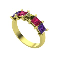 Peridot, rodolit garnet ve ametist 8 ayar altın yüzük