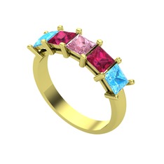 Edda 5 Taşlı Yüzük - Pembe kuvars, rodolit garnet ve akuamarin 925 ayar altın kaplama gümüş yüzük #1kolomd