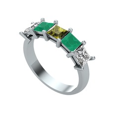Edda 5 Taşlı Yüzük - Peridot, kök zümrüt ve swarovski 18 ayar beyaz altın yüzük #1kv9rro