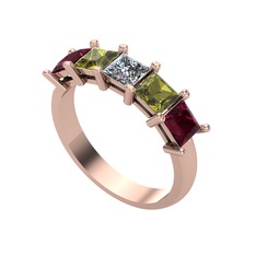 Pırlanta, peridot ve kök yakut 8 ayar rose altın yüzük (0.39 karat)