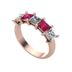 Pırlanta, rodolit garnet ve beyaz zirkon 18 ayar rose altın yüzük (0.39 karat)