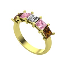 Edda 5 Taşlı Yüzük - Swarovski, pembe kuvars ve dumanlı kuvars 14 ayar altın yüzük #1l56q14