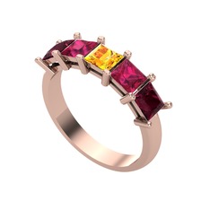 Sitrin, rodolit garnet ve kök yakut 8 ayar rose altın yüzük