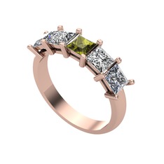 Edda 5 Taşlı Yüzük - Peridot, swarovski ve pırlanta 14 ayar rose altın yüzük (0.78 karat) #1lf2dh4
