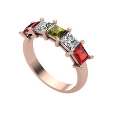 Edda 5 Taşlı Yüzük - Peridot, swarovski ve garnet 14 ayar rose altın yüzük #1lfy0g1