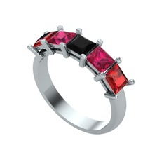 Edda 5 Taşlı Yüzük - Siyah zirkon, rodolit garnet ve garnet 14 ayar beyaz altın yüzük #1lhx3ni