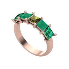 Peridot, kök zümrüt ve yeşil kuvars 8 ayar rose altın yüzük