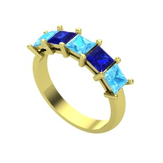 Edda 5 Taşlı Yüzük - Akuamarin ve lab safir 18 ayar altın yüzük #1lo8wdu