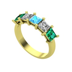 Edda 5 Taşlı Yüzük - Akuamarin, swarovski ve yeşil kuvars 18 ayar altın yüzük #1m3eicb