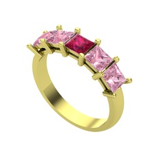 Rodolit garnet ve pembe kuvars 18 ayar altın yüzük