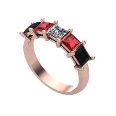 Pırlanta, garnet ve siyah zirkon 18 ayar rose altın yüzük (0.39 karat)