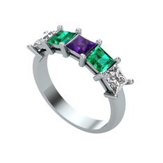 Ametist, yeşil kuvars ve swarovski 925 ayar gümüş yüzük