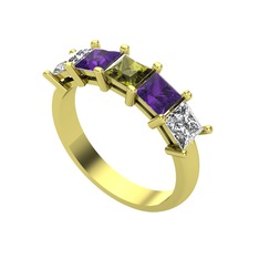 Edda 5 Taşlı Yüzük - Peridot, ametist ve swarovski 8 ayar altın yüzük #1mvib31