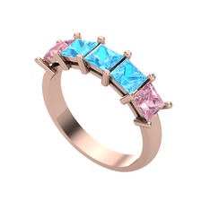 Akuamarin ve pembe kuvars 18 ayar rose altın yüzük