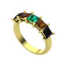 Edda 5 Taşlı Yüzük - Yeşil kuvars, dumanlı kuvars ve siyah zirkon 8 ayar altın yüzük #1n2s640