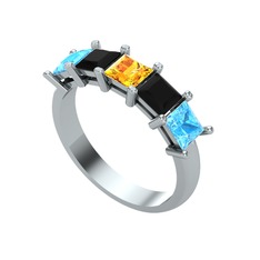 Edda 5 Taşlı Yüzük - Sitrin, siyah zirkon ve akuamarin 14 ayar beyaz altın yüzük #1n50v13