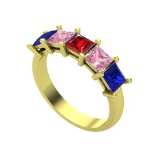 Edda 5 Taşlı Yüzük - Garnet, pembe kuvars ve lab safir 18 ayar altın yüzük #1n5ifpj