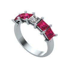 Beyaz zirkon ve rodolit garnet 8 ayar beyaz altın yüzük