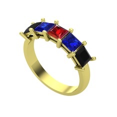 Garnet, lab safir ve siyah zirkon 8 ayar altın yüzük