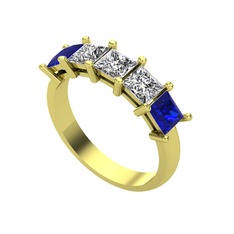 Edda 5 Taşlı Yüzük - Swarovski ve lab safir 925 ayar altın kaplama gümüş yüzük #1negy0x