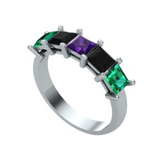Edda 5 Taşlı Yüzük - Ametist, siyah zirkon ve yeşil kuvars 925 ayar gümüş yüzük #1npyuet