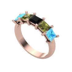 Siyah zirkon, peridot ve akuamarin 8 ayar rose altın yüzük