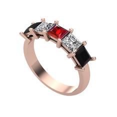Garnet, beyaz zirkon ve siyah zirkon 14 ayar rose altın yüzük