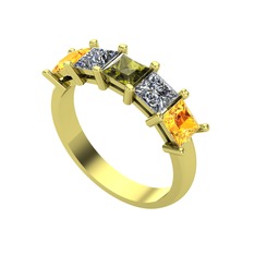 Edda 5 Taşlı Yüzük - Peridot, pırlanta ve sitrin 14 ayar altın yüzük (0.78 karat) #1ohs444