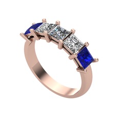 Pırlanta, beyaz zirkon ve lab safir 8 ayar rose altın yüzük (0.39 karat)