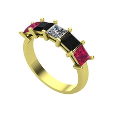 Edda 5 Taşlı Yüzük - Pırlanta, siyah zirkon ve rodolit garnet 925 ayar altın kaplama gümüş yüzük (0.39 karat) #1om1j0j