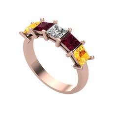 Edda 5 Taşlı Yüzük - Swarovski, kök yakut ve sitrin 925 ayar rose altın kaplama gümüş yüzük #1op4y97