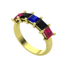 Lab safir, siyah zirkon ve rodolit garnet 8 ayar altın yüzük