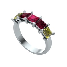 Rodolit garnet, kök yakut ve peridot 18 ayar beyaz altın yüzük
