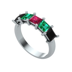 Edda 5 Taşlı Yüzük - Rodolit garnet, yeşil kuvars ve siyah zirkon 925 ayar gümüş yüzük #1ovlaqj