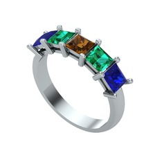 Edda 5 Taşlı Yüzük - Dumanlı kuvars, yeşil kuvars ve lab safir 14 ayar beyaz altın yüzük #1oxu0uu