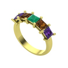 Edda 5 Taşlı Yüzük - Kök zümrüt, dumanlı kuvars ve ametist 8 ayar altın yüzük #1p254r4