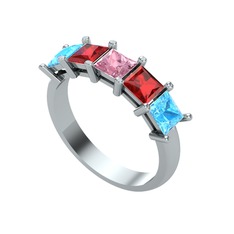 Edda 5 Taşlı Yüzük - Pembe kuvars, garnet ve akuamarin 18 ayar beyaz altın yüzük #1pexye1