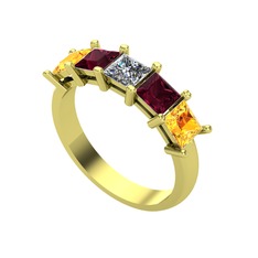 Edda 5 Taşlı Yüzük - Pırlanta, kök yakut ve sitrin 14 ayar altın yüzük (0.39 karat) #1pfxufz