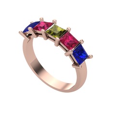 Edda 5 Taşlı Yüzük - Peridot, rodolit garnet ve lab safir 14 ayar rose altın yüzük #1phmn04