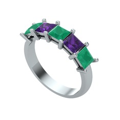 Kök zümrüt ve ametist 925 ayar gümüş yüzük