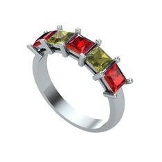 Garnet ve peridot 8 ayar beyaz altın yüzük