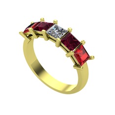 Edda 5 Taşlı Yüzük - Pırlanta, kök yakut ve garnet 8 ayar altın yüzük (0.39 karat) #1px4r1x