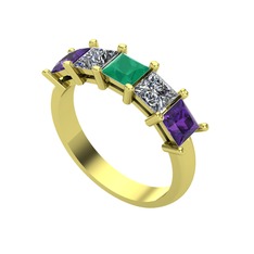 Edda 5 Taşlı Yüzük - Kök zümrüt, pırlanta ve ametist 18 ayar altın yüzük (0.78 karat) #1pytu8t