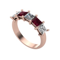 Edda 5 Taşlı Yüzük - Pırlanta, kök yakut ve swarovski 8 ayar rose altın yüzük (0.39 karat) #1q08i67