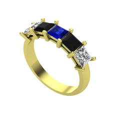 Edda 5 Taşlı Yüzük - Lab safir, siyah zirkon ve swarovski 14 ayar altın yüzük #1q2gajx