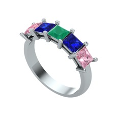 Edda 5 Taşlı Yüzük - Kök zümrüt, lab safir ve pembe kuvars 925 ayar gümüş yüzük #1q4b81z