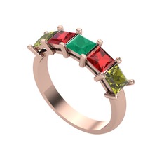 Kök zümrüt, garnet ve peridot 8 ayar rose altın yüzük