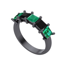 Edda 5 Taşlı Yüzük - Kök zümrüt, siyah zirkon ve yeşil kuvars 925 ayar siyah rodyum kaplama gümüş yüzük #1qbaikz