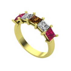 Edda 5 Taşlı Yüzük - Dumanlı kuvars, swarovski ve rodolit garnet 18 ayar altın yüzük #1qxn3s0