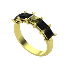 Edda 5 Taşlı Yüzük - Peridot ve siyah zirkon 8 ayar altın yüzük #1qyxfw7